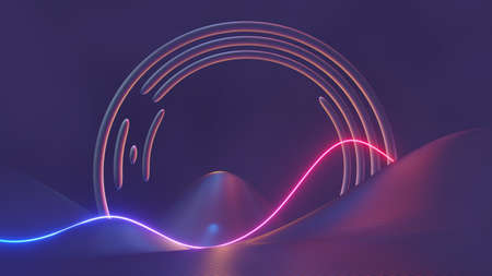 3d render of flash neon and light glowing on dark scene. Speed light moving lines.の写真素材