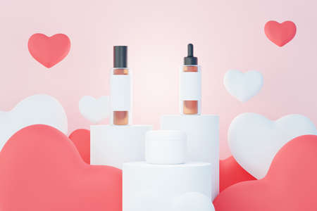 3d render of blank cosmetics skincare product or packaging for mock up. Beauty soap and spa concept. Lotion oil moisture for skin health. Premium and luxury design for branding.の写真素材
