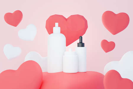 3d render of blank cosmetics skincare product or packaging for mock up. Beauty soap and spa concept. Lotion oil moisture for skin health. Premium and luxury design for branding.の写真素材