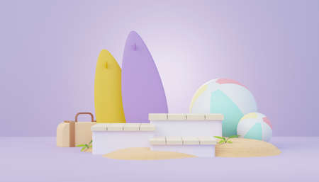 3d render Summer sale podium stand for showing product. Beach Vacations Scene in Summer for mock up.の写真素材