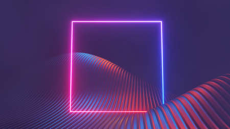 3d render of flash neon and light glowing on dark scene. Speed light moving lines.の写真素材