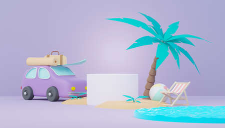 3d render Summer sale podium stand for showing product. Beach Vacations Scene in Summer for mock up.の写真素材