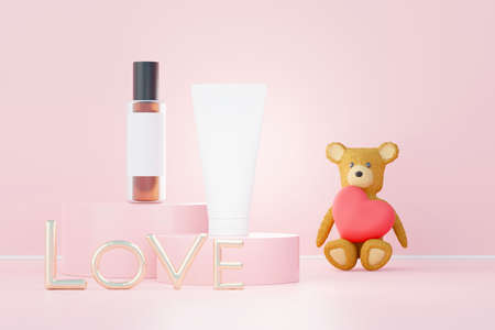 3d render of blank cosmetics skincare product or packaging for mock up. Beauty soap and spa concept. Lotion oil moisture for skin health. Premium and luxury design for branding.の写真素材