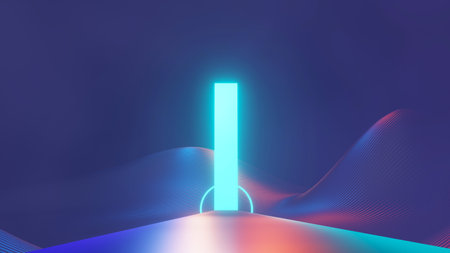 3d render of flash neon and light glowing on dark scene. Speed light moving lines.の写真素材