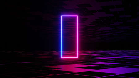 3d render of flash neon and light glowing on dark scene. Speed light moving lines.