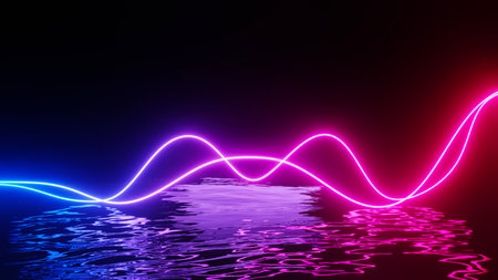3d render of flash neon and light glowing on dark scene. Speed light moving lines.の写真素材