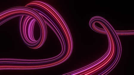 3d render of flash neon and light glowing on dark scene. Speed light moving lines.の写真素材