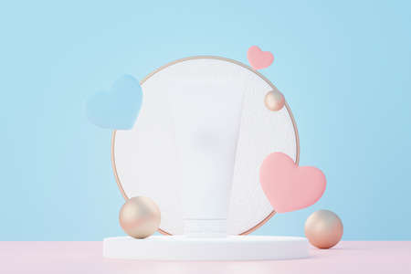 3d render of blank cosmetics skincare product or packaging for mock up. Beauty soap and spa concept. Lotion oil moisture for skin health. Premium and luxury design for branding.の写真素材