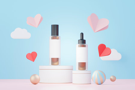 3d render of blank cosmetics skincare product or packaging for mock up. Beauty soap and spa concept. Lotion oil moisture for skin health. Premium and luxury design for branding.の写真素材