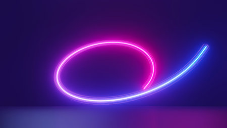 3d render of flash neon and light glowing on dark scene. Speed light moving lines.の写真素材