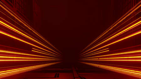 3d render of flash neon and light glowing on dark scene. Speed light moving lines.の写真素材