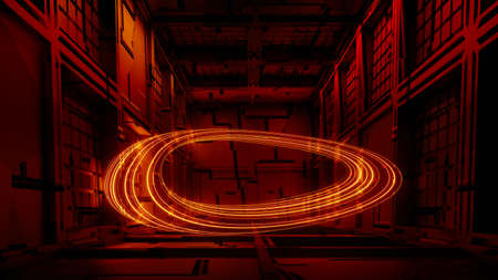 3d render of flash neon and light glowing on dark scene. Speed light moving lines.