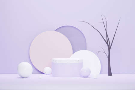 3d render Pastel Purple minimal background with podium stand. Purple stage platform for cosmetic product presentation and advertising. Studio scene with showcase pedestal in clean design.の写真素材