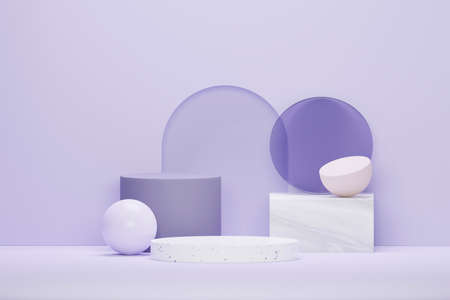 3d render Pastel Purple minimal background with podium stand. Purple stage platform for cosmetic product presentation and advertising. Studio scene with showcase pedestal in clean design.の写真素材