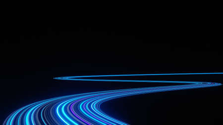 3d render of flash neon and light glowing on dark scene. Speed light moving lines.の写真素材