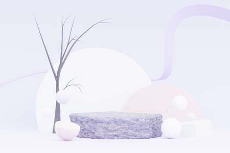 3d render Pastel Purple minimal background with podium stand. Purple stage platform for cosmetic product presentation and advertising. Studio scene with showcase pedestal in clean design.の写真素材