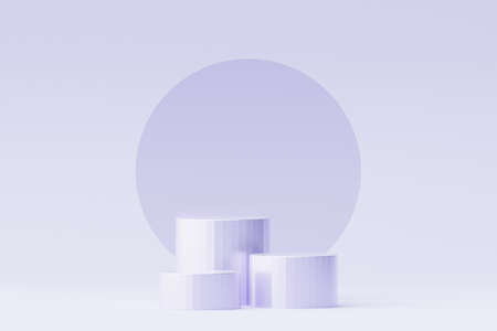 3d render Pastel Purple minimal background with podium stand. Purple stage platform for cosmetic product presentation and advertising. Studio scene with showcase pedestal in clean design.の写真素材