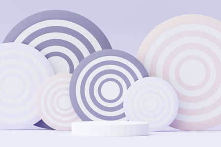 3d render Pastel Purple minimal background with podium stand. Purple stage platform for cosmetic product presentation and advertising. Studio scene with showcase pedestal in clean design.の写真素材