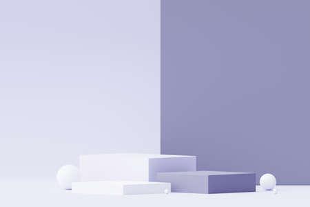 3d render Pastel Purple minimal background with podium stand. Purple stage platform for cosmetic product presentation and advertising. Studio scene with showcase pedestal in clean design.の写真素材