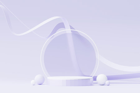 3d render Pastel Purple minimal background with podium stand. Purple stage platform for cosmetic product presentation and advertising. Studio scene with showcase pedestal in clean design.の写真素材