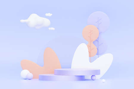 3d render Pastel Purple minimal background with podium stand. Purple stage platform for cosmetic...