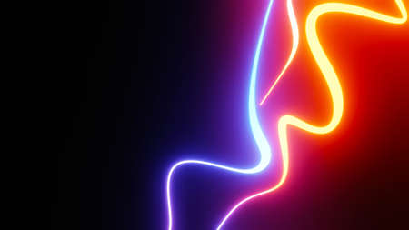 Abstract colorful neon glowing light background. Speed light illuminated. Florescent on the dark scene. Curvy moving line shape. 3D render.の写真素材