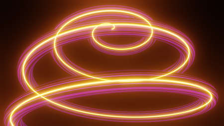 Abstract colorful neon glowing light background. Speed light illuminated. Florescent on the dark scene. Curvy moving line shape. 3D render.の写真素材