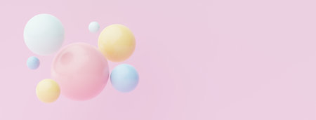 3d render of pastel ball, soaps bubbles, blobs that floating on the air isolated on pastel...