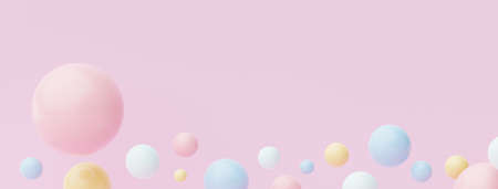 3d render of pastel ball, soaps bubbles, blobs that floating on the air isolated on pastel background. Abstract scene.の写真素材