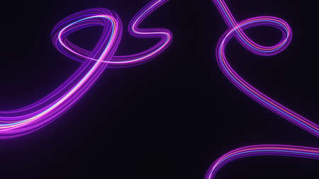 Abstract colorful neon glowing light background. Speed light illuminated. Florescent on the dark scene. Curvy moving line shape. 3D render.の写真素材