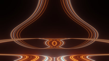 3d render of flash neon and light glowing on dark scene. Speed light moving lines. High fast  motion blur. Technology internet of future network. Sci fiction of hyperspace interstellar travel.の写真素材