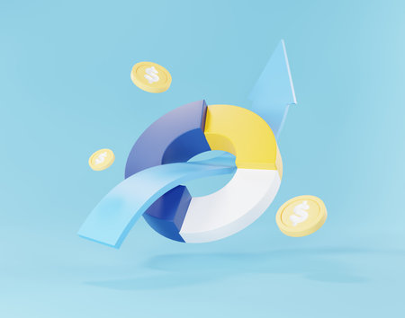 3d render of golden coins stack in saving money for goal Concept. Minimal pastel scene. Growth financial modelの写真素材