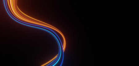 3d render of flash neon and light glowing on dark scene. Speed light moving lines.の写真素材