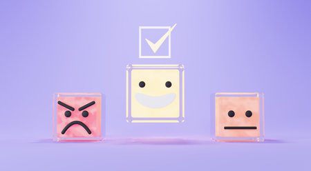 3d render of Customer satisfaction Choices rating from bad to good with star light. Minimal design concept on pastel purple background. Users give rating for evaluation.の写真素材