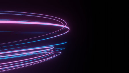 3d render of flash neon and light glowing on dark scene. Speed light moving lines.の写真素材