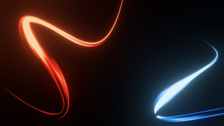 3d render of flash neon and light glowing on dark scene. Speed light moving lines.の写真素材