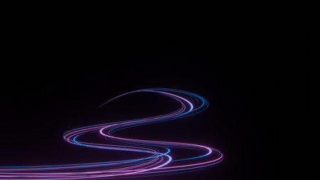 3d render of flash neon and light glowing on dark scene. Speed light moving lines.の写真素材