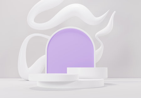 3d render abstract display podium platform for  product presentation and advertising. Minimal scene backdrop with clean design. Vacant pedestal for mock up. Empty stage with pastel color for cosmetic.の写真素材