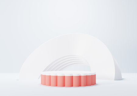 3d render abstract display podium platform for  product presentation and advertising. Minimal scene backdrop with clean design. Vacant pedestal for mock up. Empty stage with pastel color for cosmetic.の写真素材