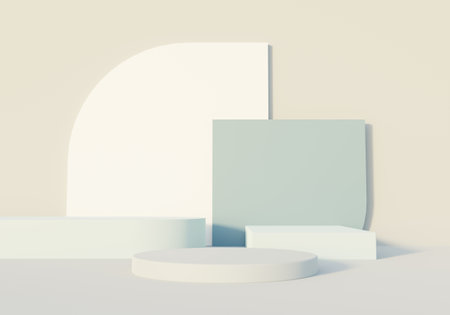 3d render abstract display podium platform for  product presentation and advertising. Minimal scene backdrop with clean design. Vacant pedestal for mock up. Empty stage with pastel color for cosmetic.の写真素材