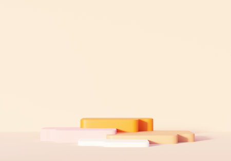 3d render abstract display podium platform for  product presentation and advertising. Minimal scene backdrop with clean design. Vacant pedestal for mock up. Empty stage with pastel color for cosmetic.の写真素材