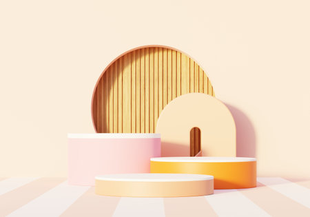 3d render abstract display podium platform for  product presentation and advertising. Minimal scene backdrop with clean design. Vacant pedestal for mock up. Empty stage with pastel color for cosmetic.の写真素材