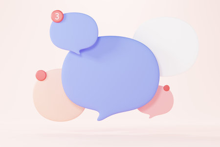 3d render of bubble chat or talk bar with notification. Social media platform with comment. Conversation Speech on application.の写真素材