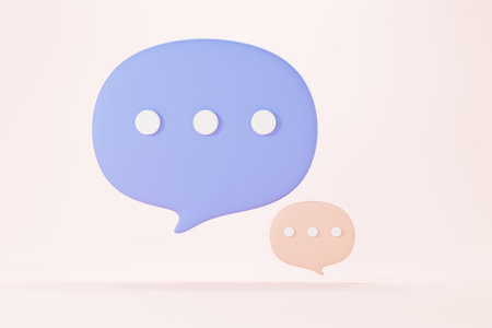 3d render of bubble chat or talk bar with notification. Social media platform with comment. Conversation Speech on application.の写真素材
