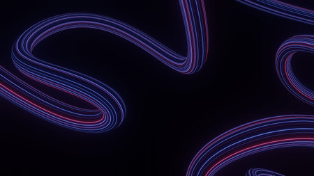 3d render motion line of speed and power or light trails. High-speed light with curve movement beam. 5G Technology fast and futuristic background. Abstract motion blur.の写真素材