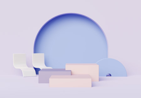 3d render abstract display podium platform for  product presentation and advertising. Minimal scene backdrop with clean design. Vacant pedestal for mock up. Empty stage with pastel color for cosmetic.の写真素材
