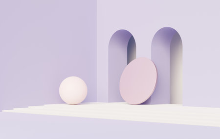 3d render abstract display podium platform for  product presentation and advertising. Minimal scene backdrop with clean design. Vacant pedestal for mock up. Empty stage with pastel color for cosmetic.の写真素材