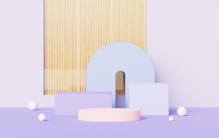 3d render abstract display podium platform for  product presentation and advertising. Minimal scene backdrop with clean design. Vacant pedestal for mock up. Empty stage with pastel color for cosmetic.の写真素材