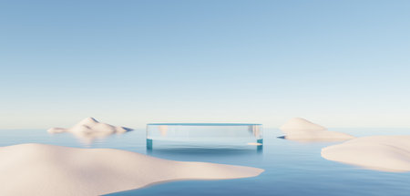 Abstract Dune cliff sand with metallic Podium stand platform. Surreal Desert natural landscape background. Scene of Desert with glossy metallic arches geometric design. 3D Render.の写真素材