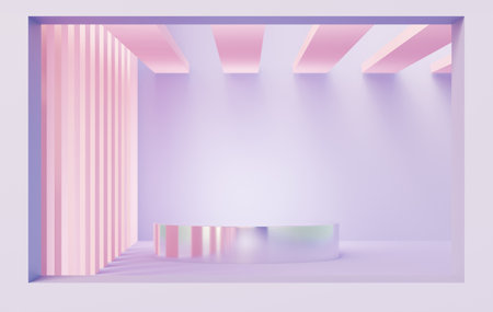 3d render abstract display podium platform for  product presentation and advertising. Minimal scene backdrop with clean design. Vacant pedestal for mock up. Empty stage with pastel color for cosmetic.の写真素材